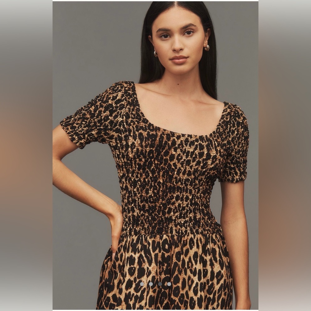 Damson Madder Malinda Smocked Short-Sleeve Midi Dress - US 4 - UK 8 - NWT - 🐆 - Picture 3 of 10